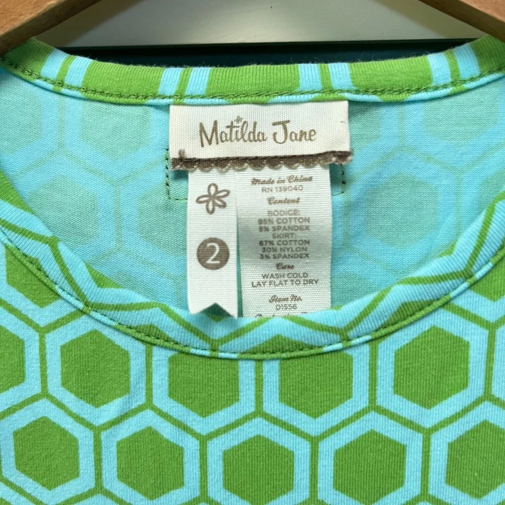 Matilda Jane Girls Size 2 Mixed Print Camping Tent Ruffle Dress Green Pink D1556
